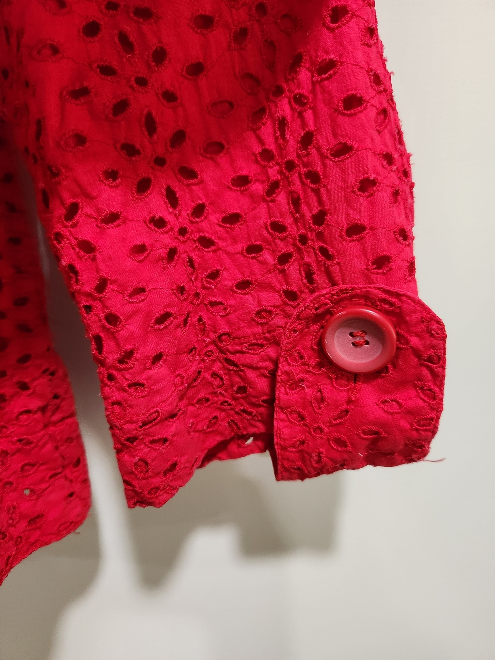 Tulle Bright Red Eyelet Button-Front Jacket - Picture 2 of 7